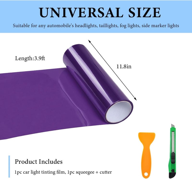 MUQIDA Headlight Vinyl Film Sticker Sheet Roll, 47.2"×11.8" Self-Adhesive Tint Vinyl Film for Car Tail Lights Fog Lights, Air-Release Headlight Tint Wrap Film with Squeegee & Cutter (Purple) - Image 2